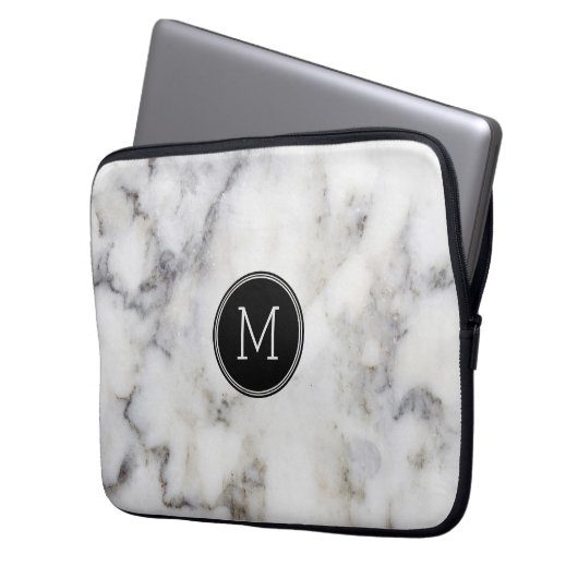 Monogramm aus grauem Marmorstein Laptopschutzhülle (Vorderseite Links)