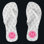 Monogramm aus grauem und rosa marokkanischem Quarz Badesandalen<br><div class="desc">Maßgeschneiderte,  bedruckte Flop-Sandalen mit einem stilvollen marokkanischen Quartrefolienmuster und einem eigenen Monogramm oder einem anderen Text in einem Kreisrahmen. Klicken Sie auf Anpassen,  um Schriftart und Farben zu ändern oder eigene Bilder hinzuzufügen,  um ein einzigartiges Design zu erstellen!</div>