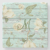 Monogramm aus grünem Holz mit Magnolien Steinuntersetzer (Vorderseite)