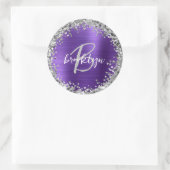 Monogramm aus lila gebürstetem Metall Silber Glitz Runder Aufkleber (Tasche)