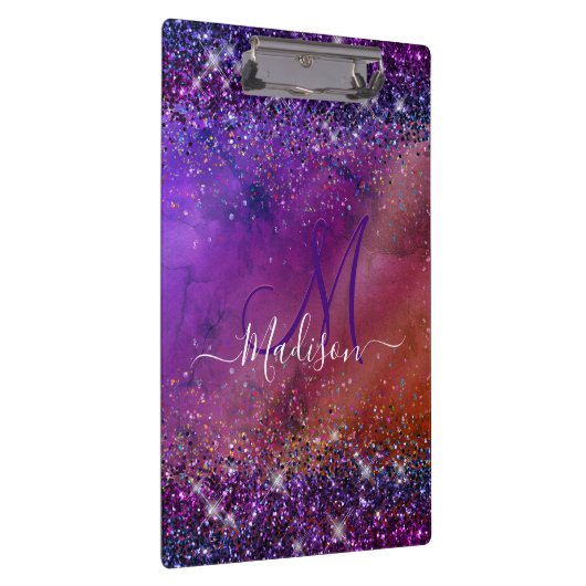 Monogramm aus lila Glitzer mit Pinselstrich Klemmbrett (Rechts)