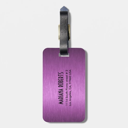 Monogramm aus lila metallisch gebürstetem Aluminiu Gepäckanhänger (Rückseite vertikal)