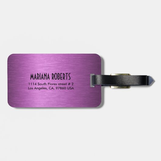 Monogramm aus lila metallisch gebürstetem Aluminiu Gepäckanhänger (Rückseite horizontal)