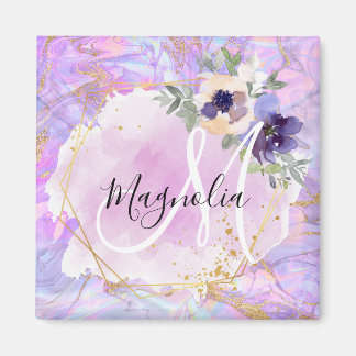 Monogramm aus Lila, rosa und goldfarbenem Rainbow- Magnet