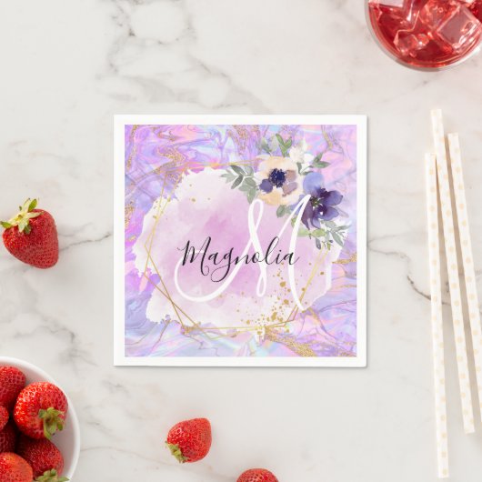 Monogramm aus Lila, rosa und goldfarbenem Rainbow- Serviette (Beispiel)