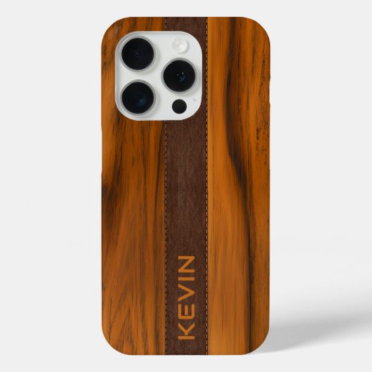 Monogramm aus Mahagoniholz und Leder Case-Mate iPhone Hülle (Rückseite)