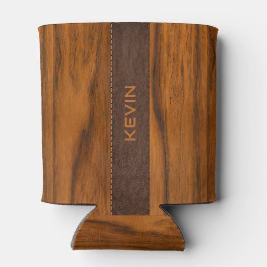 Monogramm aus Mahagoniholz und Leder Dosenkühler (Rückseite)