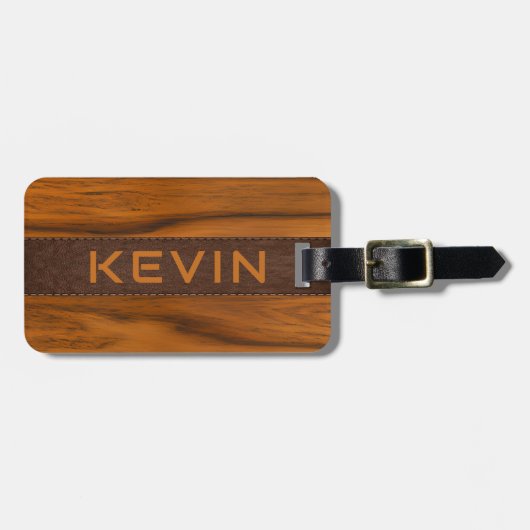Monogramm aus Mahagoniholz und Leder Gepäckanhänger (Vorderseite horizontal)