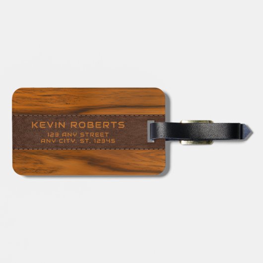 Monogramm aus Mahagoniholz und Leder Gepäckanhänger (Rückseite horizontal)