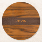 Monogramm aus Mahagoniholz und Leder Runder Pappuntersetzer (Vorderseite)