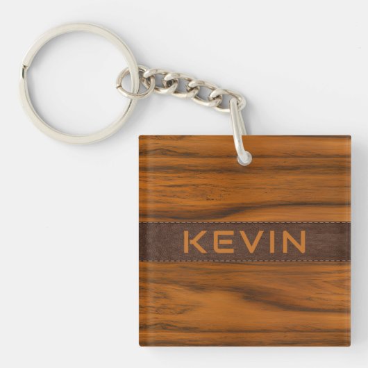 Monogramm aus Mahagoniholz und Leder Schlüsselanhänger (Vorderseite)