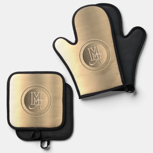 Monogramm aus metallischem Gold Ofenhandschuh & Topflappen-Set (Vorderseite/Rückseite)