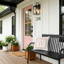 Monogramm aus Pink und weißem klassischem Quadrat Kissen