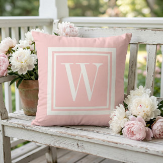 Monogramm aus Pink und weißem klassischem Quadrat Kissen