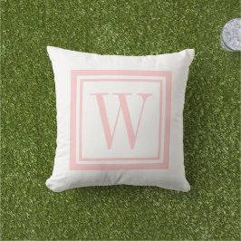 Monogramm aus Pink und weißem klassischem Quadrat Kissen