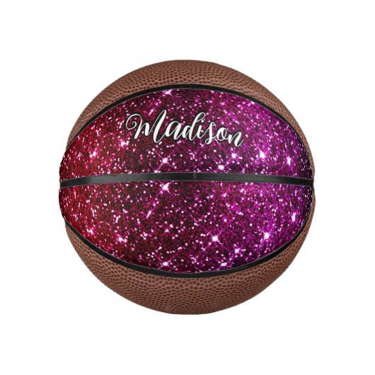 Monogramm aus pinkfarbenem Glitzer Mini Basketball (Vorderseite)
