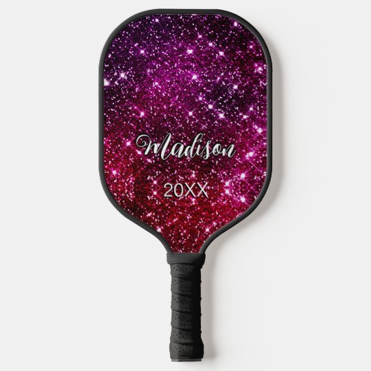 Monogramm aus pinkfarbenem Glitzer Pickleball Schläger (Vorderseite)