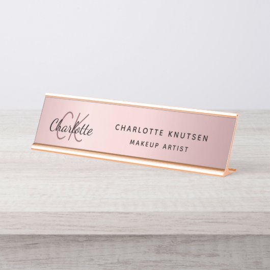 Monogramm aus rosa Metallen modern beruflich Schreibtischnamensplakette (Vorderseite )