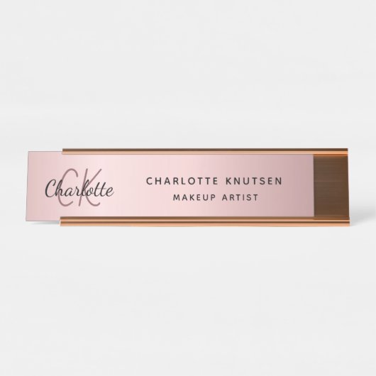 Monogramm aus rosa Metallen modern beruflich Schreibtischnamensplakette (Vorderseite )