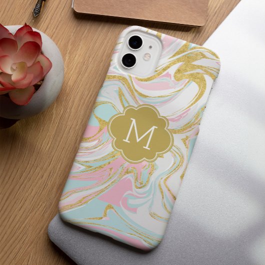 Monogramm aus rosa und goldfarbenem Marmor Case-Mate iPhone Hülle