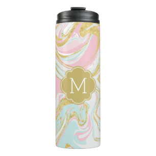 Monogramm aus rosa und goldfarbenem Marmor Thermosbecher