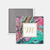 Monogramm aus rosa und grünem Marmor Magnet (Vorderseite/Rückseite)