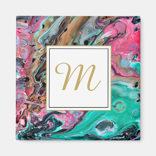 Monogramm aus rosa und grünem Marmor Magnet (Vorne)
