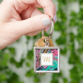 Monogramm aus rosa und grünem Marmor Schlüsselanhänger (Hand)