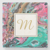 Monogramm aus rosa und grünem Marmor Steinuntersetzer (Vorderseite)