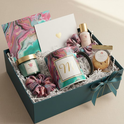 Monogramm aus rosa und grünem Marmor Tasse