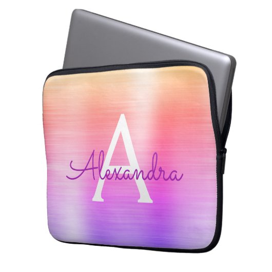 Monogramm aus rosa und Lila Edelstahl Laptopschutzhülle (Vorderseite Links)