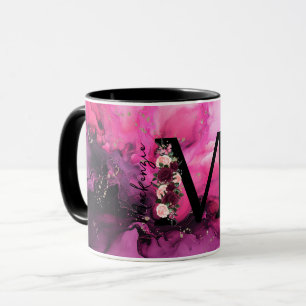 Monogramm aus rosa und Lila Marmor Tasse
