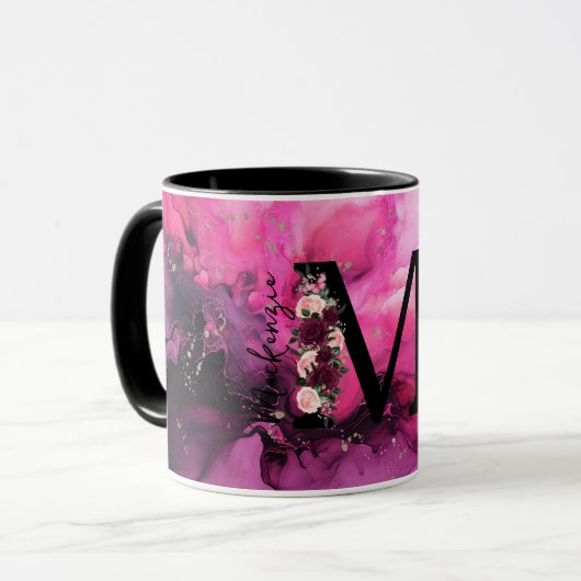 Monogramm aus rosa und Lila Marmor Tasse (Vorderseite Links)