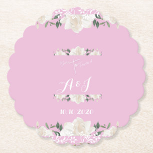 Monogramm aus rosa und weißem Blumen Papier Unters Untersetzer