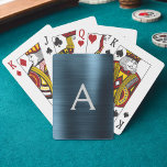Monogramm aus rostfreiem Edelstahl, modern, blau Spielkarten<br><div class="desc">Blaue Imitate Metallfolien Edelstahl Elegante Monogramm Playing Cards. Diese Spielkarten können auf Ihren Anfangs- und Vornamen angepasst werden und machen ein großartiges Gastgeschenk für eine süße 16 Geburtstagsparty,  Brautparty,  Gastgeschenk Hochzeit oder Junggeselinnen-Abschied.</div>
