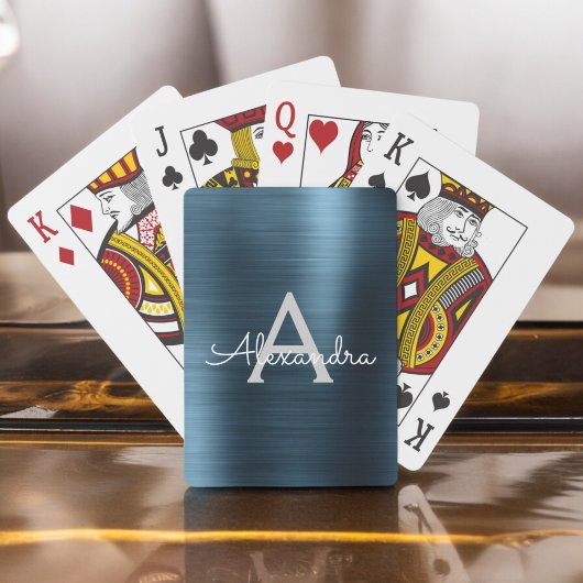 Monogramm aus rostfreiem Edelstahl, modern, blau Spielkarten