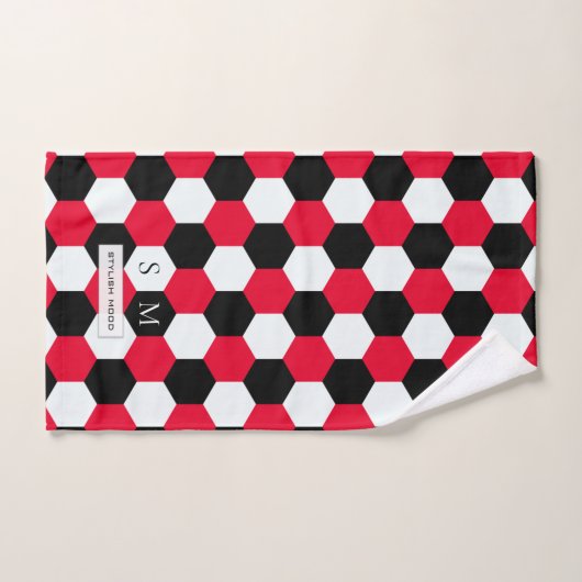 Monogramm aus roten, schwarzen und weißen Hexagone Badhandtuch Set (Handtuch)