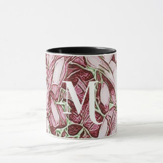 Monogramm aus roter und weißer Blume Tasse