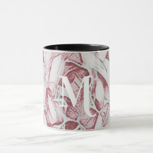 Monogramm aus roter und weißer Blume Tasse