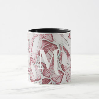 Monogramm aus roter und weißer Blume Tasse