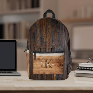 Monogramm aus rustikalem Holz Bedruckter Rucksack