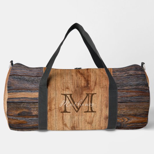 Monogramm aus rustikalem Holz Duffle Bag (Vorderseite)