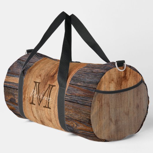Monogramm aus rustikalem Holz Duffle Bag (Rechte Ecke)