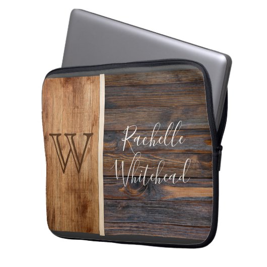 Monogramm aus rustikalem Holz Laptopschutzhülle (Vorderseite Links)