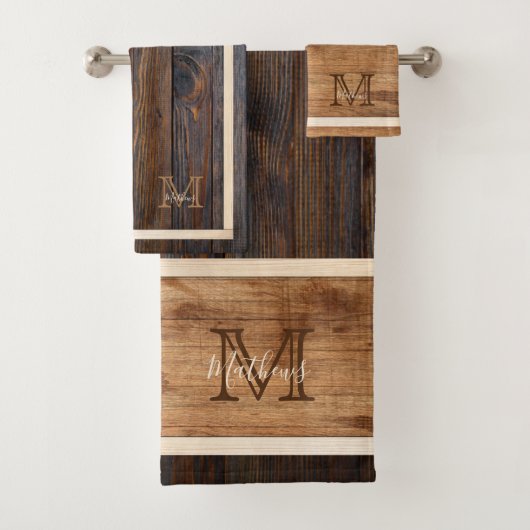 Monogramm aus rustikalem Holztonband Badhandtuch Set (Insitu)