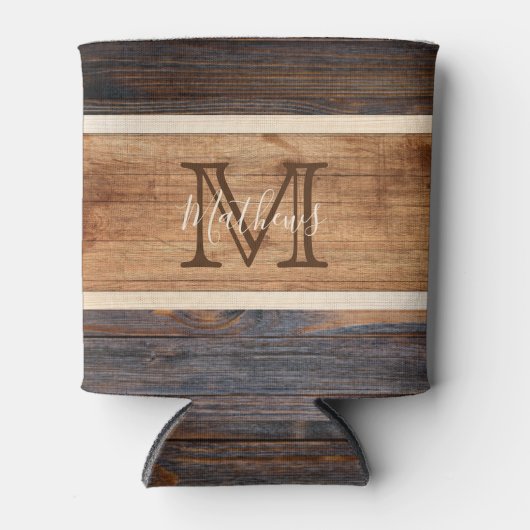 Monogramm aus rustikalem Holztonband Dosenkühler (Vorderseite)