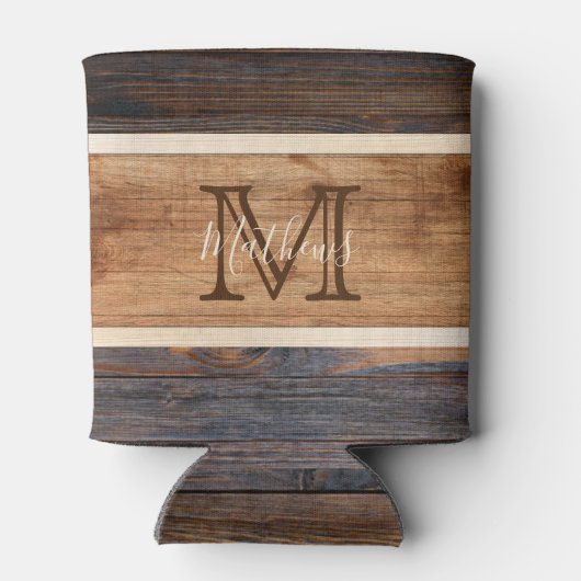 Monogramm aus rustikalem Holztonband Dosenkühler (Rückseite)