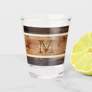 Monogramm aus rustikalem Holztonband Schnapsglas