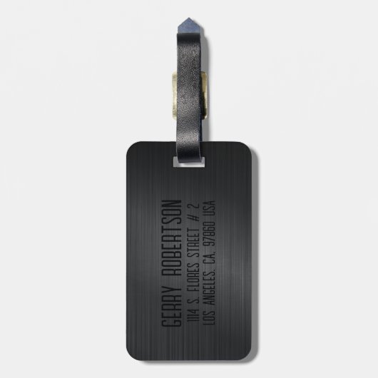 Monogramm aus schwarz gebürstetem Aluminium Gepäckanhänger (Rückseite vertikal)