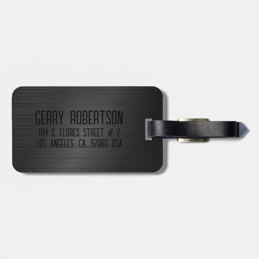 Monogramm aus schwarz gebürstetem Aluminium Gepäckanhänger (Rückseite horizontal)